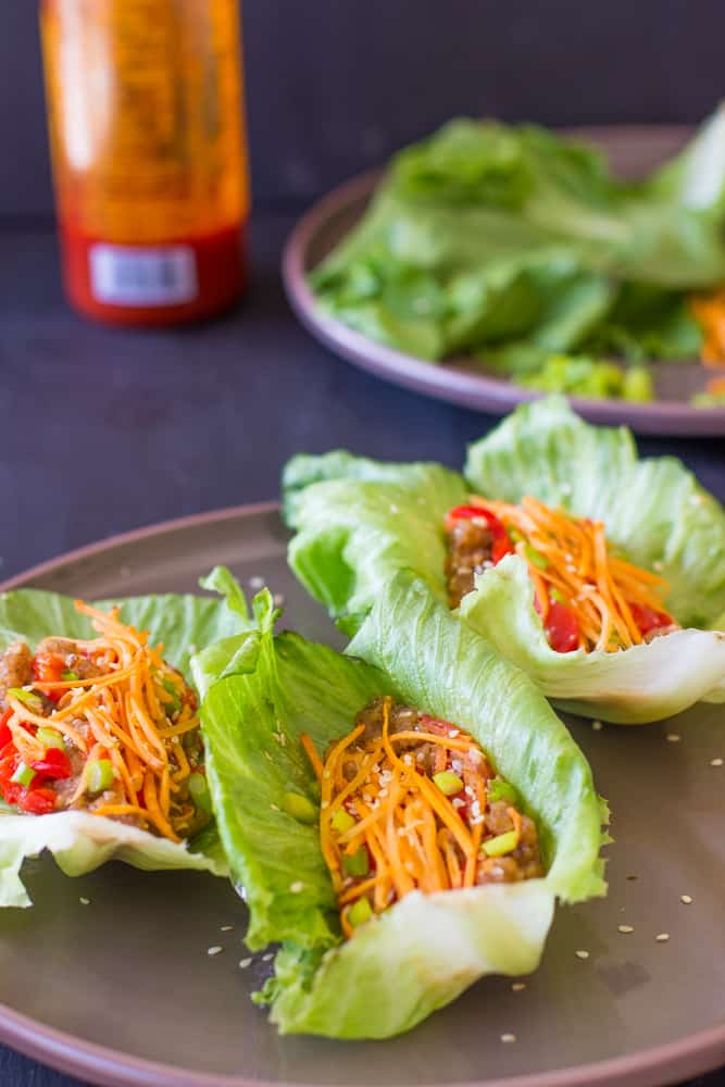 Vegan Asian Lettuce Wraps with Sweet Sriracha Sauce are healthy, delicious and made with an incredible unique filling!! #vegetarian #vegan #healthy
